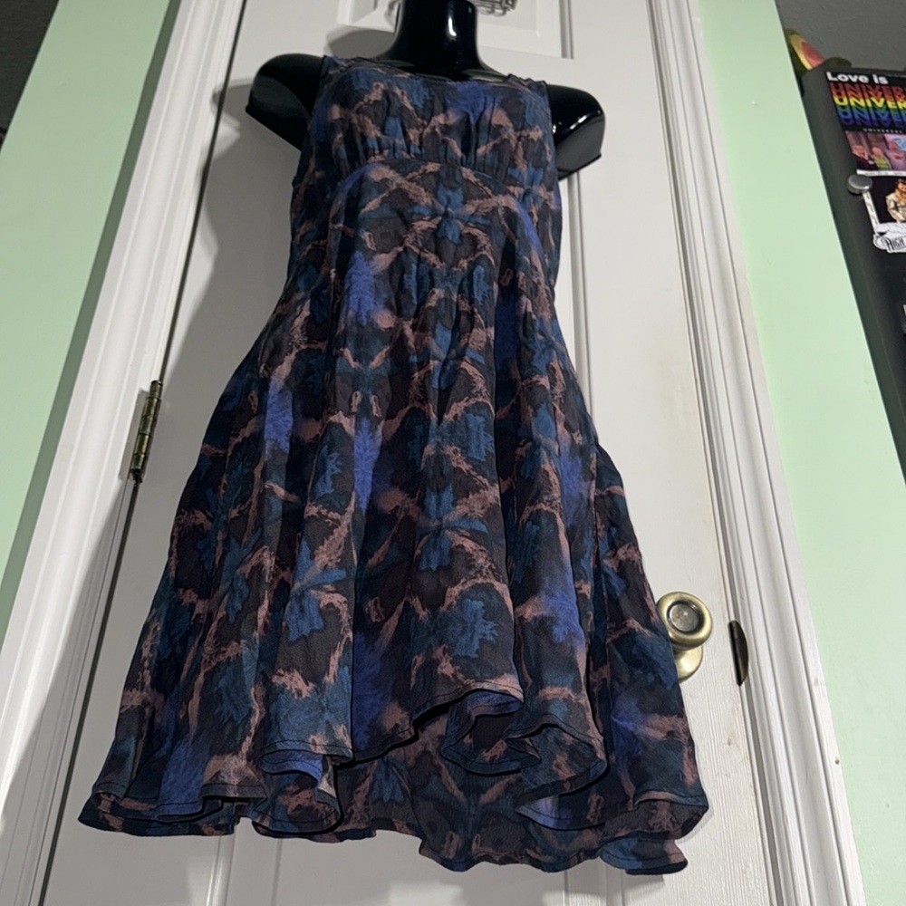 Free People Blue & Pink Pattern Sleeveless Mini Dress Fun Flirty Boho Size 2 - Picture 5 of 12
